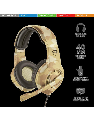 Casti cu microfon Trust GXT 310D Radius Gaming Headset, desert