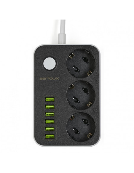 Prelungitor cu protectie Serioux, 3 prize schuko, input