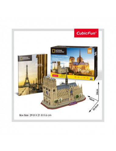 PUZZLE 3D+BROSURA-NOTRE DAME PARIS 128 PIESE,CUDS0986h