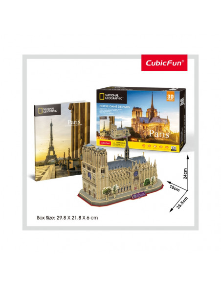 PUZZLE 3D+BROSURA-NOTRE DAME PARIS 128 PIESE,CUDS0986h