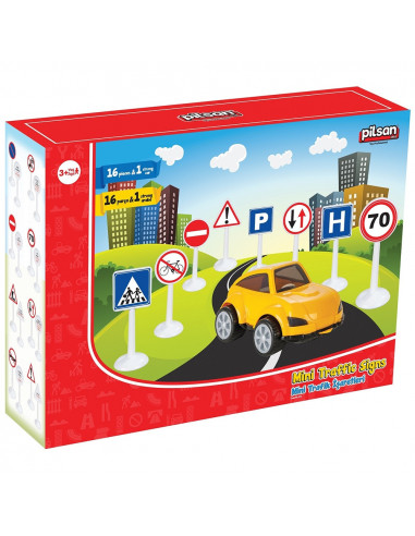 Set Pilsan Jucarie indicatoare rutiere Mini Traffic Signs cu