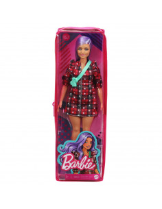 Papusa Barbie Fashionista Cu Parul Mov Si Rochita Cu