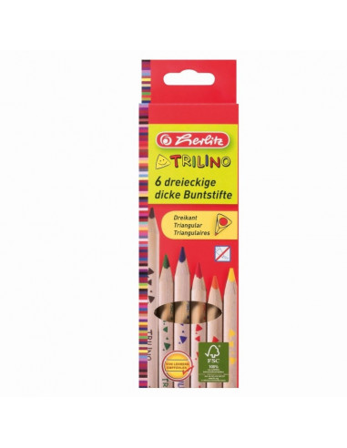 10103935,Creioane Colorate Herlitz Triunghiular Trilino, 6 culori