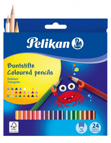 700122,Creioane Colorate Pelikan Sectiune Triunghiulara, Set 24 Culori