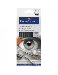 FC114000,Creioane Faber-Castell Grafit Goldfaber, Set 6 + Radiera Si Ascutitoare