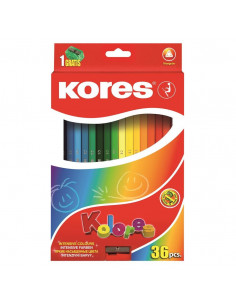 Creioane Colorate Kores Triunghiulare, 36 Culori + Ascutitoare