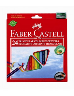 FC120524,Creioane Colorate Eco Faber-Castell Triunghiulare + Ascutitoare, 24 culori