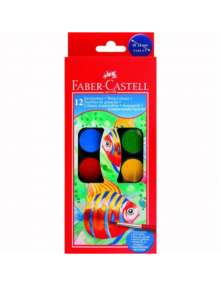 FC125011,ACUARELE 12 CULORI 24MM + PENSULA FABER-CASTELL