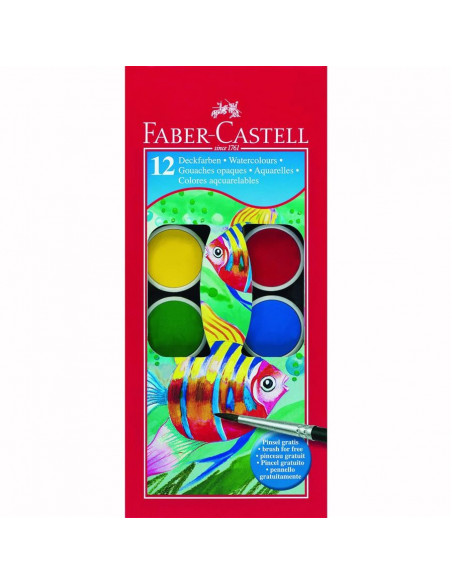 FC125011,ACUARELE 12 CULORI 24MM + PENSULA FABER-CASTELL