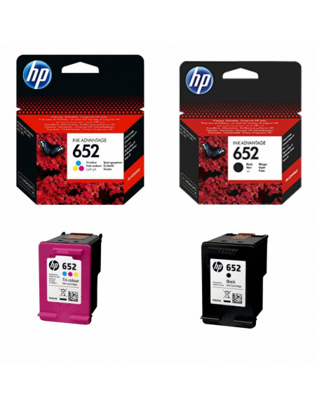 PC-F6V25AE+F6V24AE,Pachet cartuse HP 652 - Set cartuse HP652 original OEM, HP, contine:1 cartus negru F6V25AE + 1 cartus color F