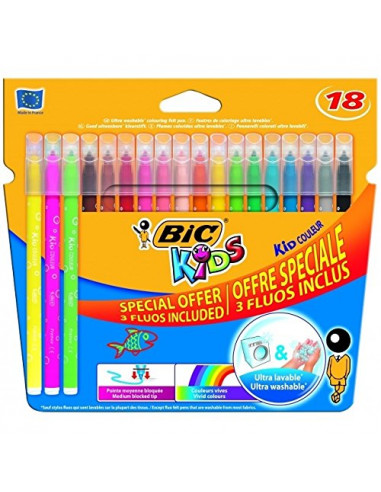 Carioci BIC ultralavabile Kid Couleur Fluo 15 + 3, 18