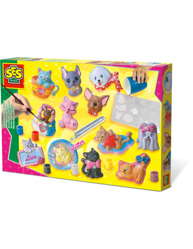 Set creativ mulaj 2D & pictura - Caini & pisici cu sclipici -