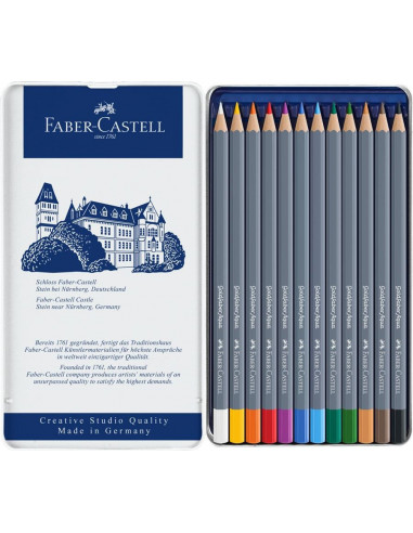 FC114612,Creioane Colorate Faber-Castell Aquarelle Goldfaber, 12 Culori, Cutie Metal