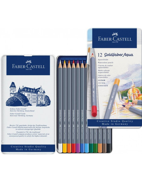 FC114612,Creioane Colorate Faber-Castell Aquarelle Goldfaber, 12 Culori, Cutie Metal