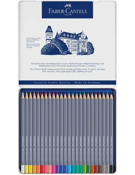 FC114624,Creioane Colorate Faber-Castell Aquarelle Goldfaber, 24 Culori, Cutie Metal