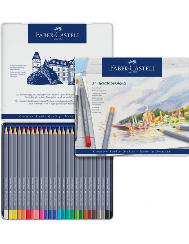 FC114624,Creioane Colorate Faber-Castell Aquarelle Goldfaber, 24 Culori, Cutie Metal