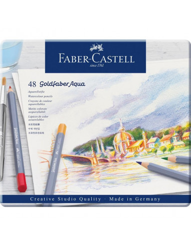 FC114648,Creioane Colorate Faber-Castell Aquarelle Goldfaber, 48 Culori, Cutie Metal