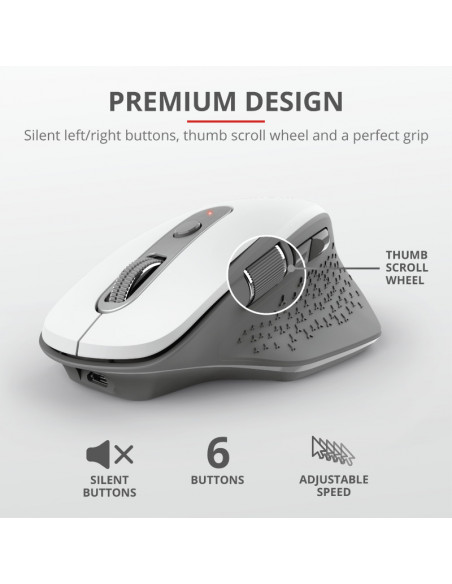 Mouse Trust Ozaa, Rechargeable Wireless, alb,TR-24035