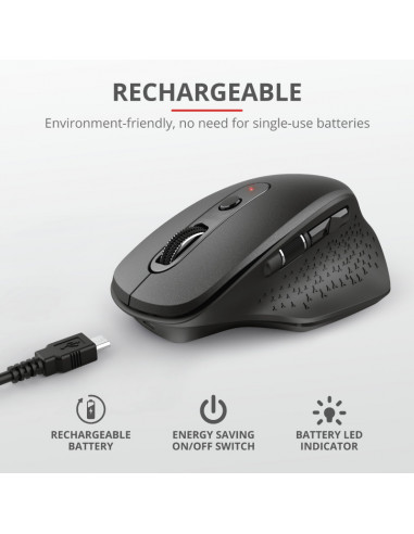 Mouse Trust Ozaa, Rechargeable Wireless, negru,TR-23812