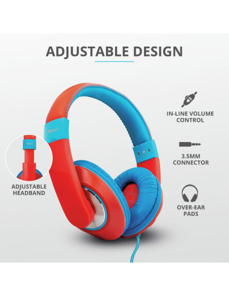 Casti cu microfon Trust Sonin Kids Headphones, rosu,TR-23585