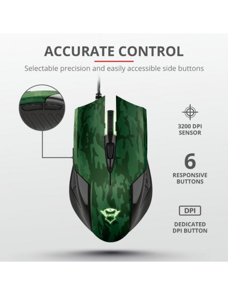 Mouse Trust GXT 781 Rixa Camo, Gaming Mouse, verde