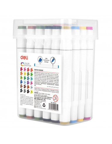 Markere cu 2 capete 1 mm/7 mm, 24 culori/set, DELI Sketch Color Markere cu 2 capete 1 mm/7 mm, 24 culori/set, DELI Sketch Color
