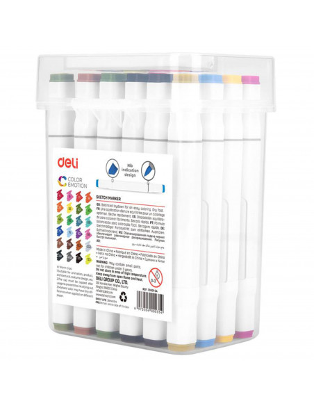 Markere cu 2 capete 1 mm/7 mm, 24 culori/set, DELI Sketch Color Markere cu 2 capete 1 mm/7 mm, 24 culori/set, DELI Sketch Color