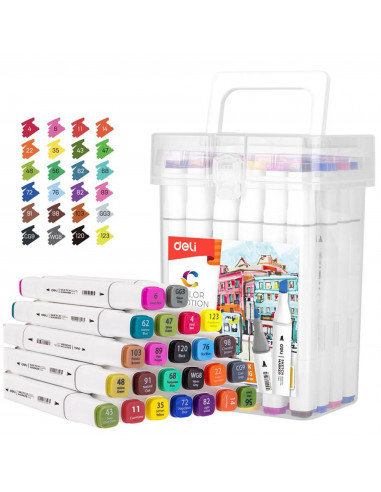 Markere cu 2 capete 1 mm/7 mm, 24 culori/set, DELI Sketch Color Markere cu 2 capete 1 mm/7 mm, 24 culori/set, DELI Sketch Color