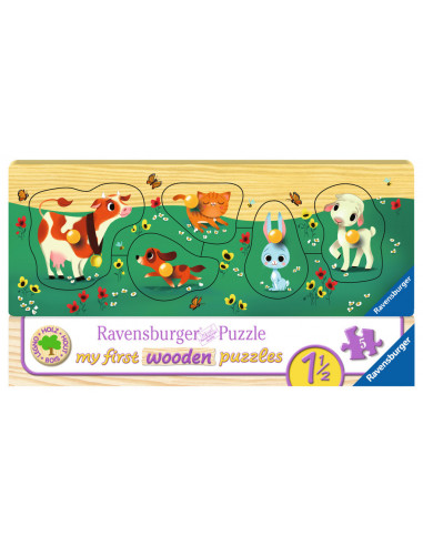 Puzzle Din Lemn Cu Animale, 5 Piese,RVSPC03235