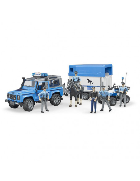 BRUDER - MASINA DE POLITIE LAND ROVER DEFENDER CU REMORCA