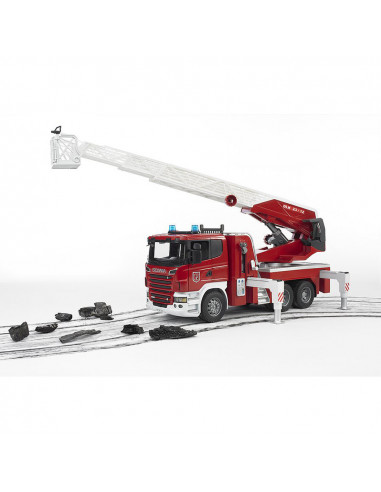 BRUDER - CAMION DE POMPIERI SCANIA R-SERIES CU SCARA, POMPA DE
