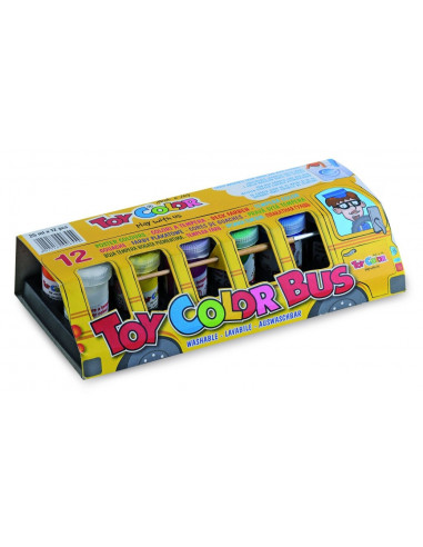 Set tempera superlavabila Toy Color autobuzul culorilor, 12