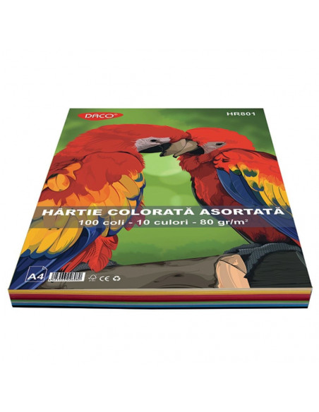 HR801,Hartie Colorata Daco HR801, A4, 100 coli, 10 culori, 80 g/mp HR801,Hartie Colorata Daco HR801, A4, 100 coli, 10 culori, 80 g/mp