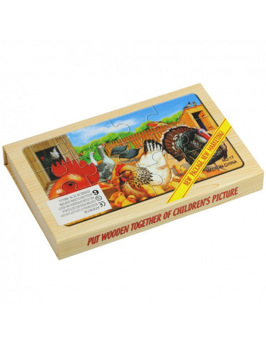 Puzzle Lemn, 12 Piese, 4 Puzzle In Cutie - Animale