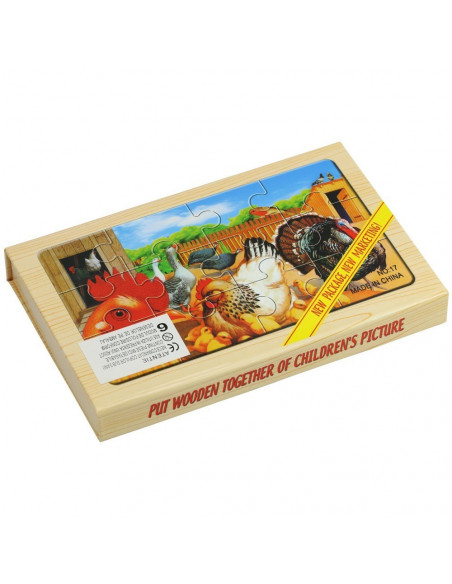Puzzle Lemn, 12 Piese, 4 Puzzle In Cutie - Animale