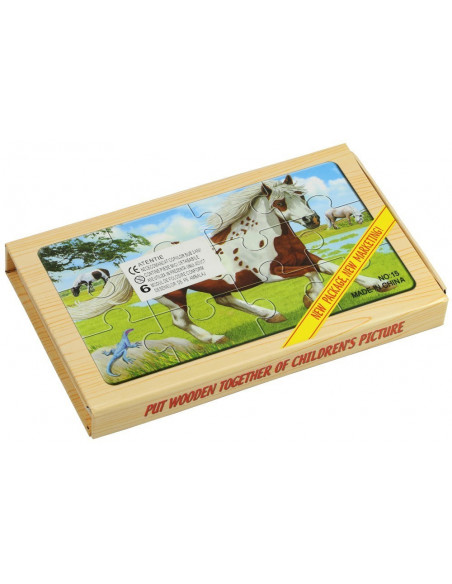Puzzle Lemn, 12 Piese, 4 Puzzle In Cutie - Animale Domestice