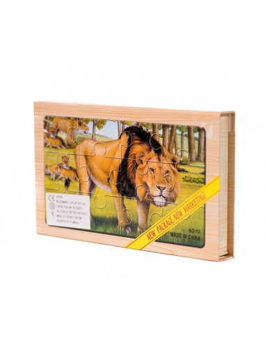 Puzzle Lemn, 12 Piese, 4 Puzzle In Cutie - Animale