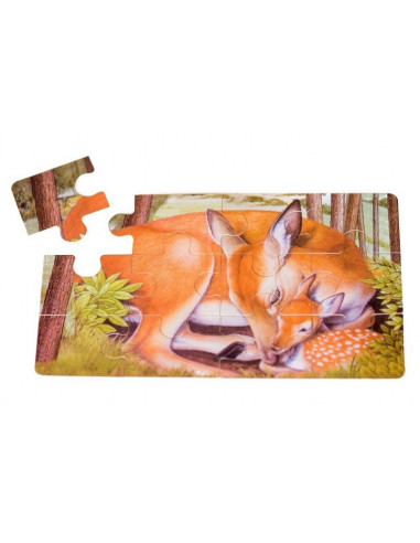 Puzzle Lemn, 12 Piese, 4 Puzzle In Cutie - Animale