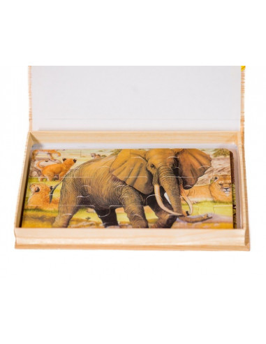 Puzzle Lemn, 12 Piese, 4 Puzzle In Cutie - Animale