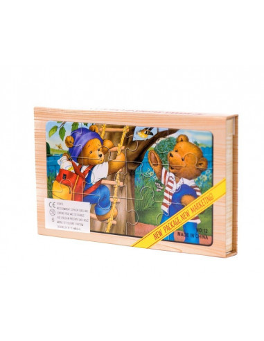 Puzzle Lemn, 12 Piese, 4 Puzzle In Cutie - Ursuleti,Puz3