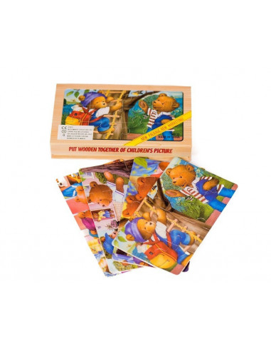Puzzle Lemn, 12 Piese, 4 Puzzle In Cutie - Ursuleti,Puz3
