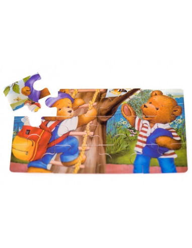Puzzle Lemn, 12 Piese, 4 Puzzle In Cutie - Ursuleti,Puz3