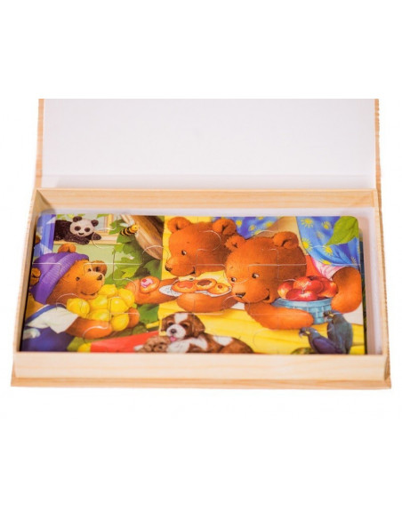 Puzzle Lemn, 12 Piese, 4 Puzzle In Cutie - Ursuleti,Puz3