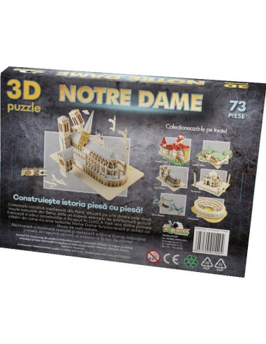 Notre Dame, Puzzle Noriel 3D, 73 Piese,Uniq3010