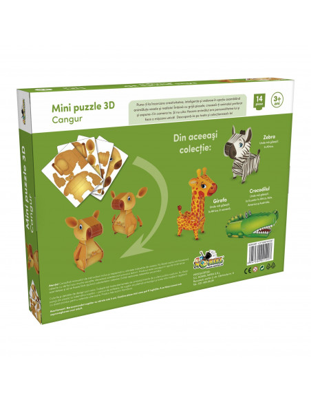 Cangur, Mini Puzzle Noriel 3D, 14 Piese,Uniq1207