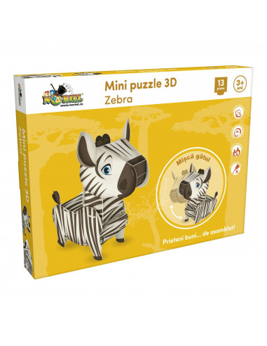 Zebra, Mini Puzzle Noriel 3D, 13 Piese,Uniq1191