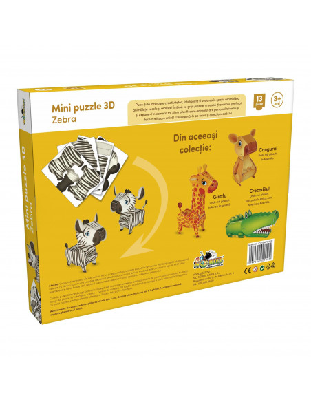 Zebra, Mini Puzzle Noriel 3D, 13 Piese,Uniq1191