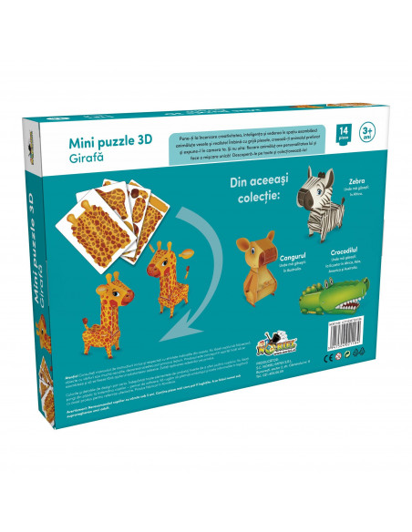 Girafa, Mini Puzzle Noriel 3D, 14 Piese,Uniq1184