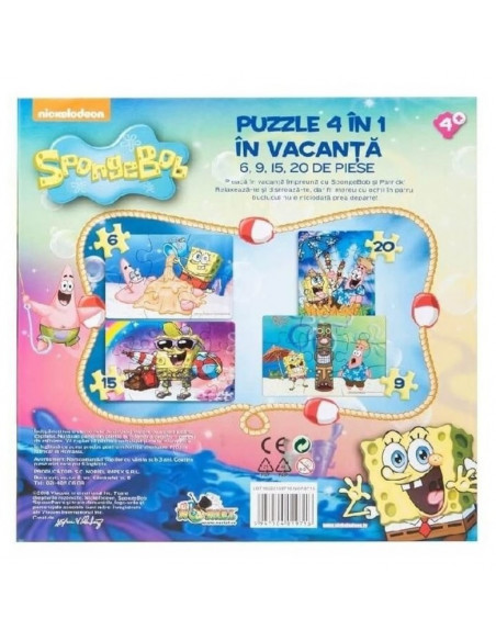 Spongebob In Vacanta Puzzle 4 In 1, 50 Piese,NOR9716 Spongebob In Vacanta Puzzle 4 In 1, 50 Piese,NOR9716