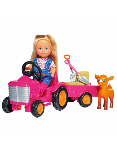 Set Simba Papusa Evi Love 12 cm, tractor cu remorca si